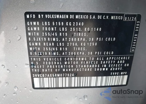 2024 Volkswagen Tiguan 2.0T Se R-Line Black z USA, uszkodzony, nr VIN 3VVCB7AX5RM077924